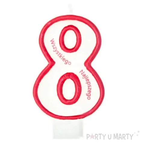 swieczka cyfra 8 wszystkiego najlepszego partypal czerwona 8 cm