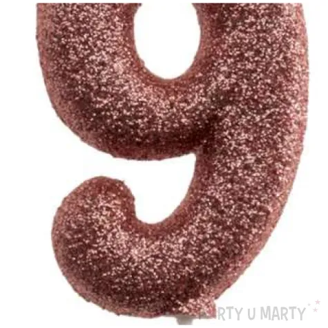 swieczka cyfra 9 glitter dekora rozowe zloto 15 cm
