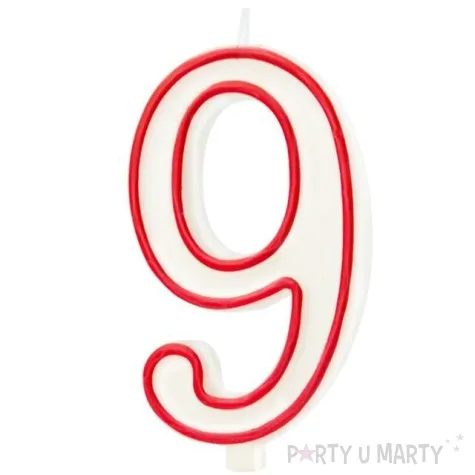 swieczka cyfra 9 partypal bialo czerwona 13 cm