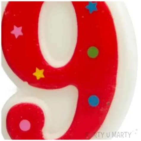 swieczka cyfra 9 w gwiazdki partypal czerwona 8 cm