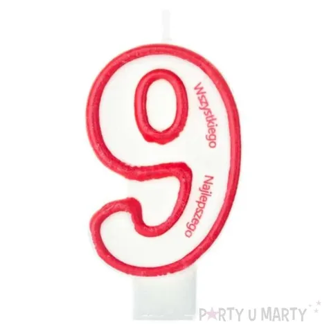 swieczka cyfra 9 wszystkiego najlepszego partypal czerwona 8 cm