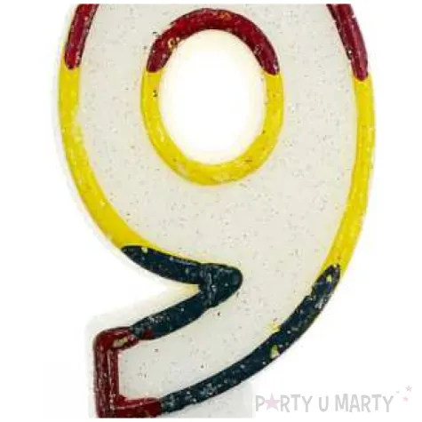 swieczka cyfra 9 z brokatem czerwony godan