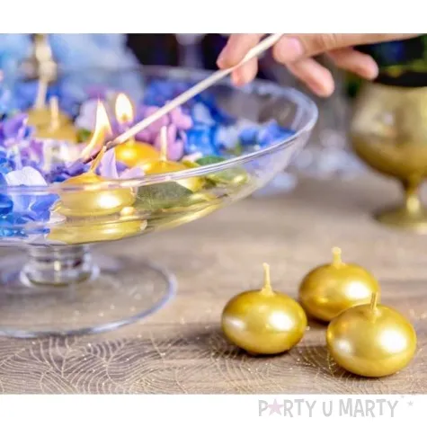 swieczka dysk plywajacy metalik zlota partydeco 40 mm 50 szt