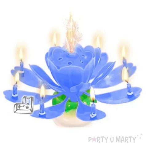 swieczka kwiatek grajacy happy birthday niebieska
