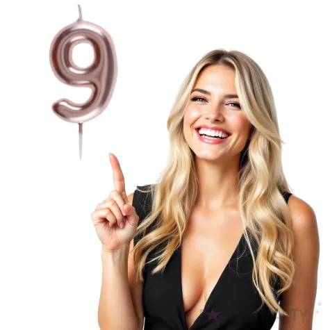 swieczka metaliczna cyfra 9 rozowe zloto santex 9 cm