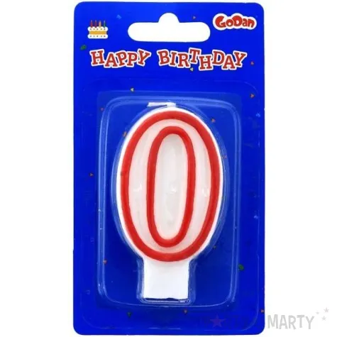 swieczka na tort 0 godan czerwony kontur 7 cm