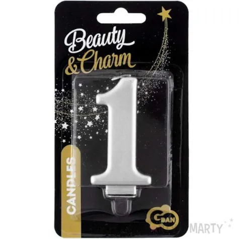 swieczka na tort 1 srebrna godan