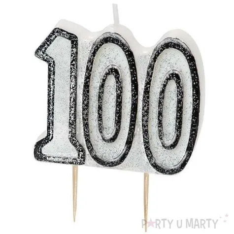swieczka na tort 100 urodziny glitz biala brokatowa unique 6 cm
