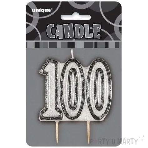 swieczka na tort 100 urodziny glitz biala brokatowa unique 6 cm