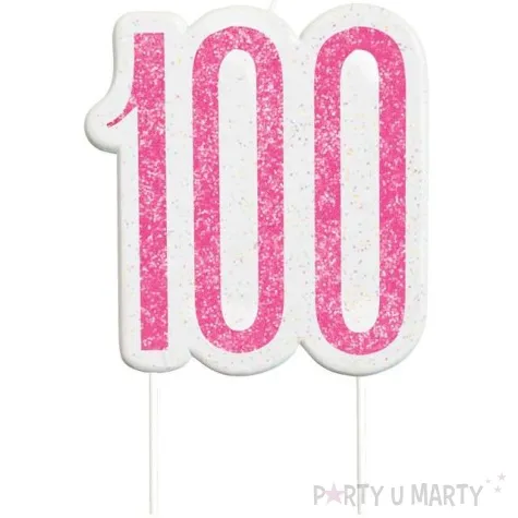 swieczka na tort 100 urodziny glitz rozowa brokatowa unique 10 cm