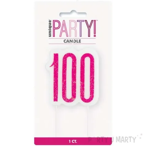 swieczka na tort 100 urodziny glitz rozowa brokatowa unique 10 cm