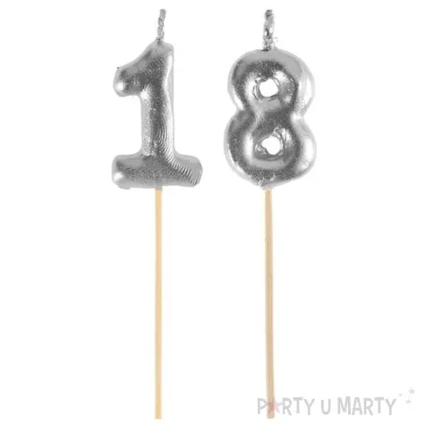 swieczka na tort 18 silver piker santex 8 cm