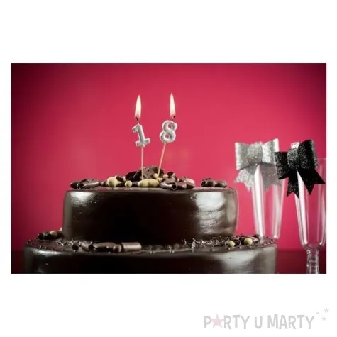 swieczka na tort 18 silver piker santex 8 cm