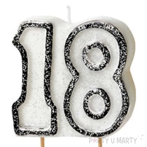 swieczka na tort 18 unique biala brokatowa 6 cm