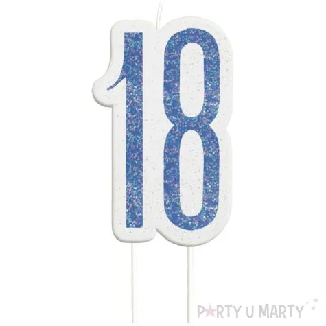 swieczka na tort 18 urodziny glitz niebieska brokatowa unique 10 cm