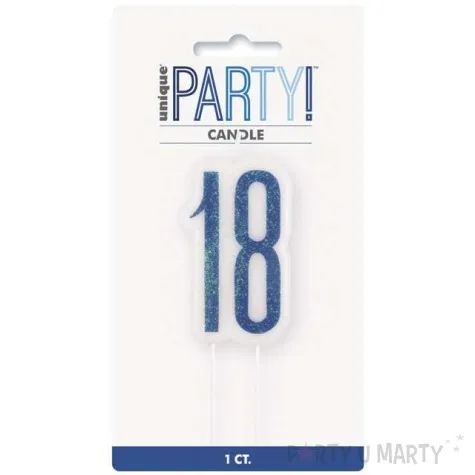 swieczka na tort 18 urodziny glitz niebieska brokatowa unique 10 cm