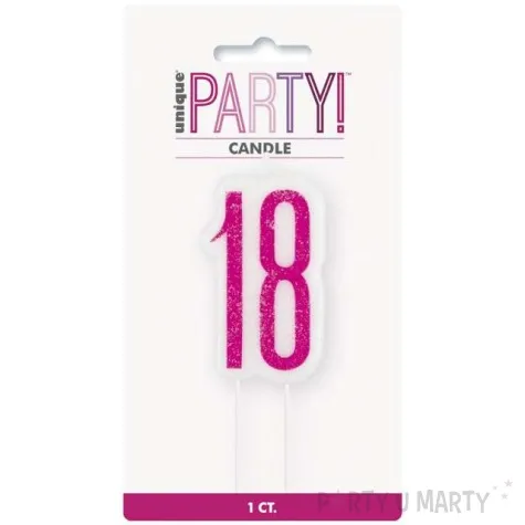 swieczka na tort 18 urodziny glitz rozowa brokatowa unique 10 cm