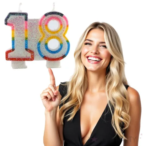 swieczka na tort 18 urodziny teczowa brokatowa tamipol 7 5 cm