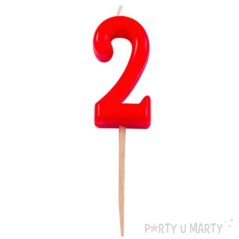 swieczka na tort 2 folat czerwona