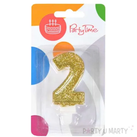 swieczka na tort 2 zlota z brokatem arpex 7 5 cm