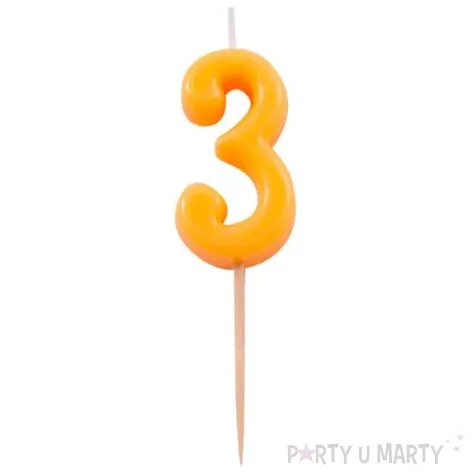 swieczka na tort 3 folat pomaranczowa