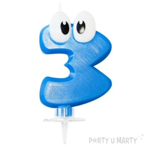 swieczka na tort 3 niebieski ludek arpex 8 cm