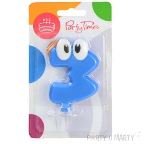 swieczka na tort 3 niebieski ludek arpex 8 cm