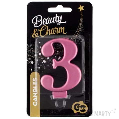 swieczka na tort 3 rozowa godan