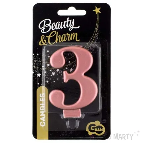 swieczka na tort 3 rozowe zloto godan