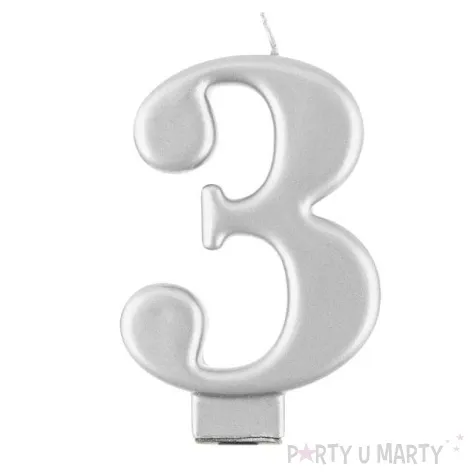 swieczka na tort 3 srebrna godan