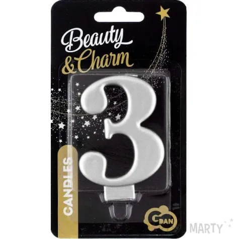 swieczka na tort 3 srebrna godan