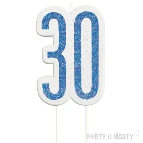 swieczka na tort 30 urodziny glitz niebieska brokatowa unique 10 cm