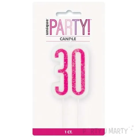 swieczka na tort 30 urodziny glitz rozowa brokatowa unique 10 cm