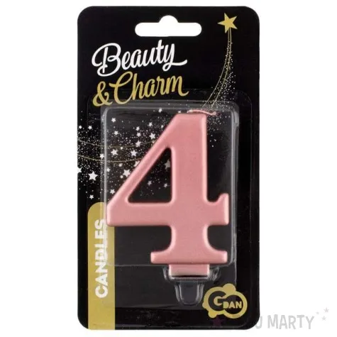 swieczka na tort 4 rozowe zloto godan