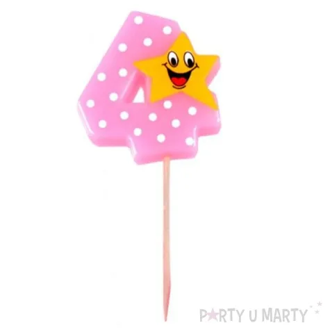 swieczka na tort 4 z gwiazdka rozowa arpex