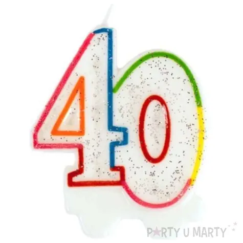 swieczka na tort 40 amscan teczowa z brokatem 8 cm