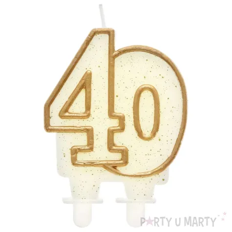 swieczka na tort 40 godan zlota z brokatem 8 cm