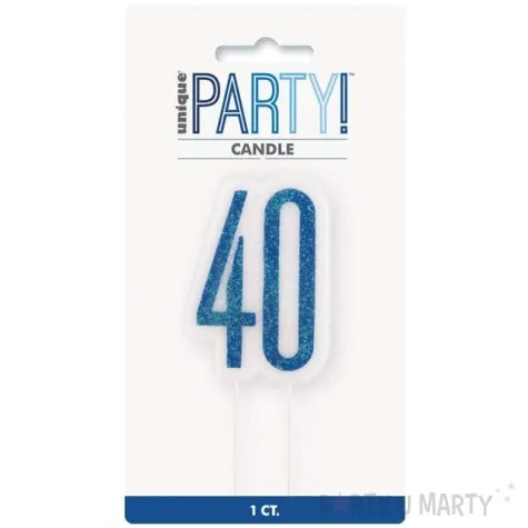 swieczka na tort 40 urodziny glitz niebieska brokatowa unique 10 cm