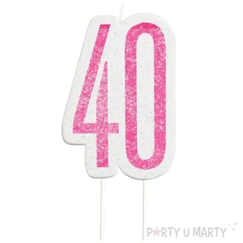 swieczka na tort 40 urodziny glitz rozowa brokatowa unique 10 cm