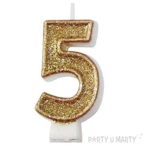 swieczka na tort 5 zlota z brokatem arpex 7 5 cm