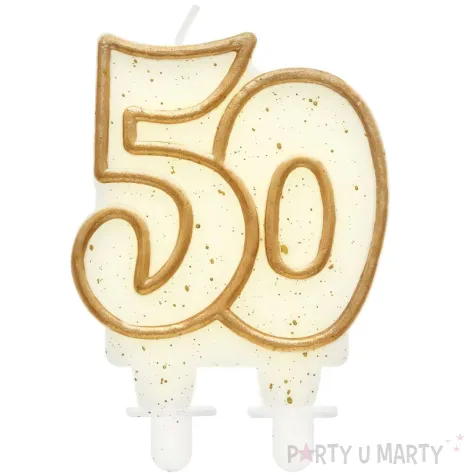 swieczka na tort 50 godan zlota z brokatem 8 cm