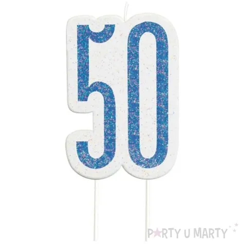 swieczka na tort 50 urodziny glitz niebieska brokatowa unique 10 cm