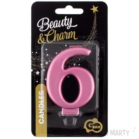 swieczka na tort 6 rozowa godan