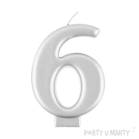 swieczka na tort 6 srebrny godan