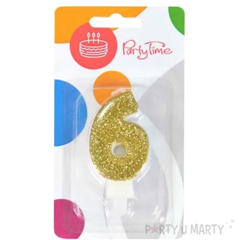 swieczka na tort 6 zlota z brokatem arpex 7 5 cm