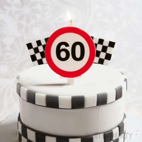 swieczka na tort 60 urodziny bialo czerwona dekora