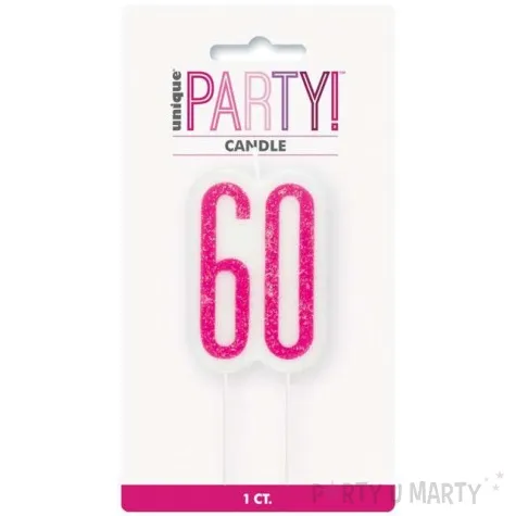 swieczka na tort 60 urodziny glitz rozowa brokatowa unique 10 cm