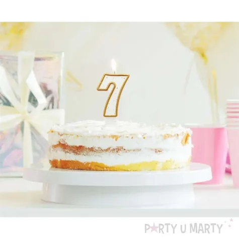 swieczka na tort 7 godan zlota z brokatem 9 cm
