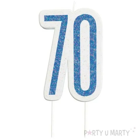 swieczka na tort 70 urodziny glitz niebieska brokatowa unique 10 cm