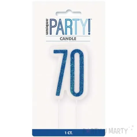 swieczka na tort 70 urodziny glitz niebieska brokatowa unique 10 cm